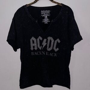 AC/DC Black and Gray V-Neck Tee